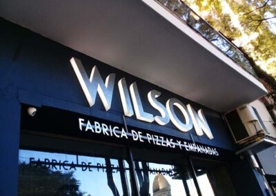Cartel corpóreo de letras cajón de acrílico con frente de chapa e iluminación LED.
